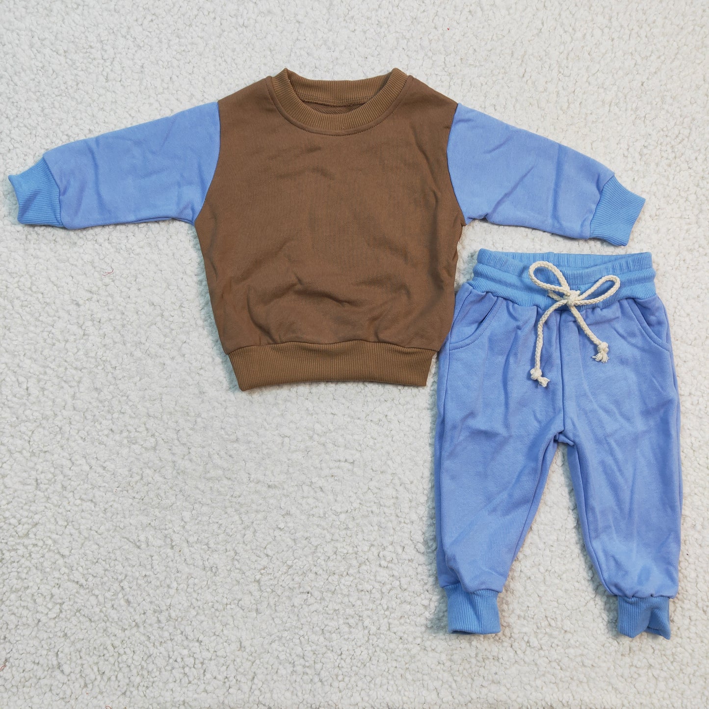 Boys Brown Blue Cotton Hoodies Long Sleeves