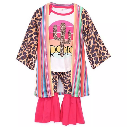 Girls Cactus Outfits Long Sleeves Pants Cardigan 3pcs