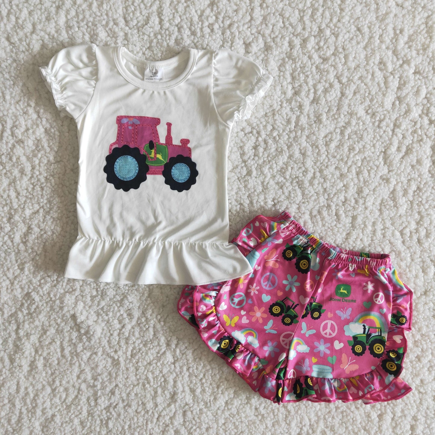 Girls Tractor Outfits Short Sleeves Farm Shorts