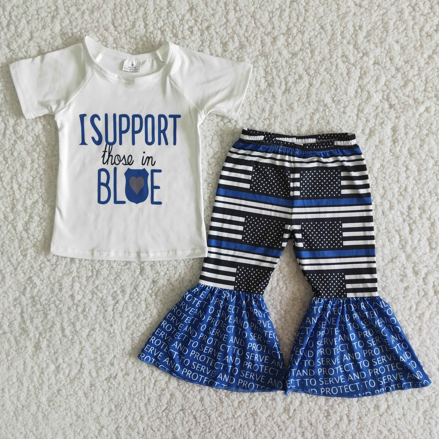 Girls Support Blue Outfits Short Sleeves Bell Bottom Pants