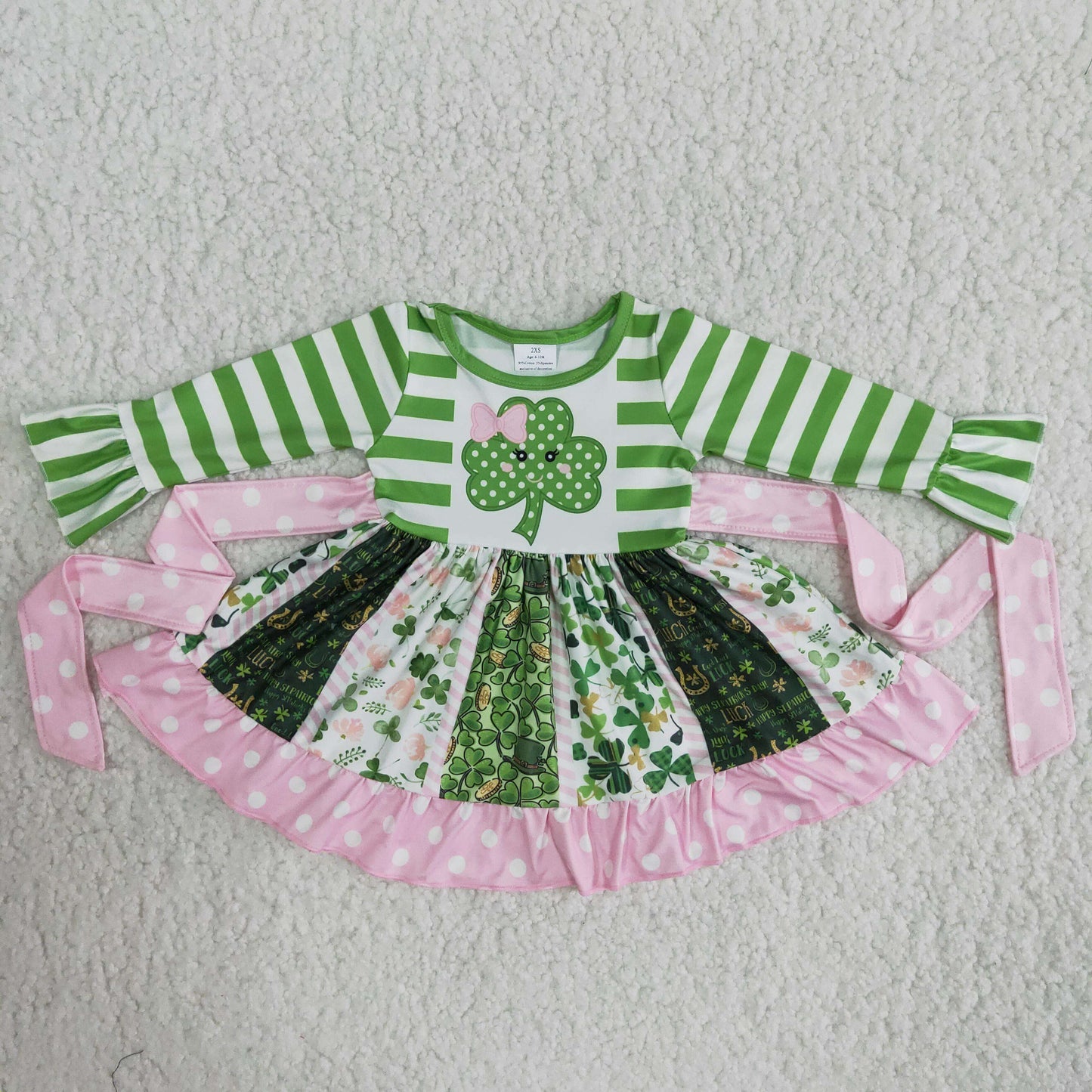 Girls St. Patrick's Day Green Twirl Dress Long Sleeves