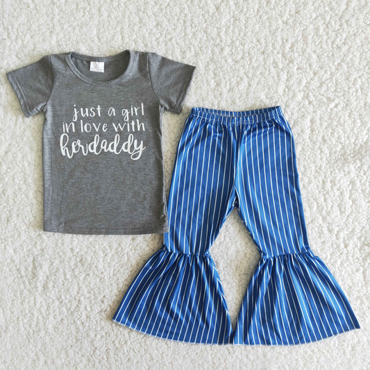 Girl Love Daddy Outfits Short Sleeves Stripe Pants