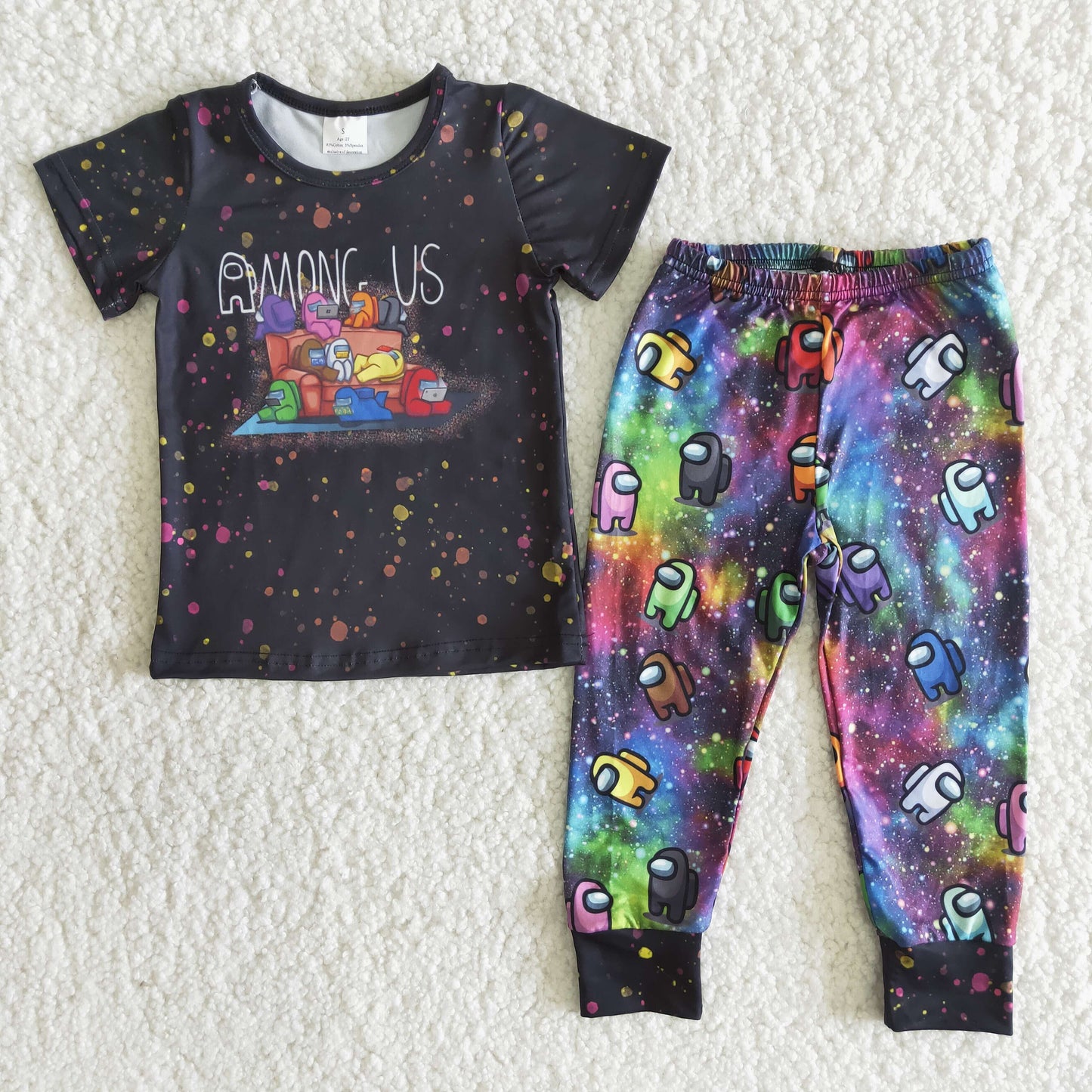 Boys Cartoon Outfits Short Sleeves Printed Joggers