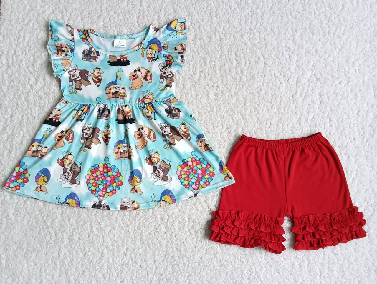 Girls Cartoon Outfits Short Sleeves Red Shorts