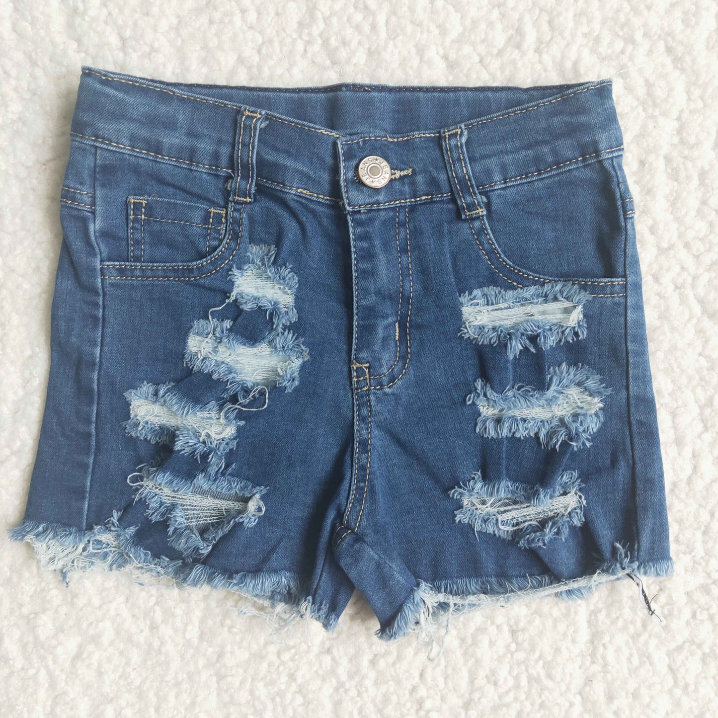 Girls Summer Blue Ripped Denim Shorts