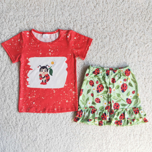 Girls Ladybird Outfits Short Sleeves Red Shorts