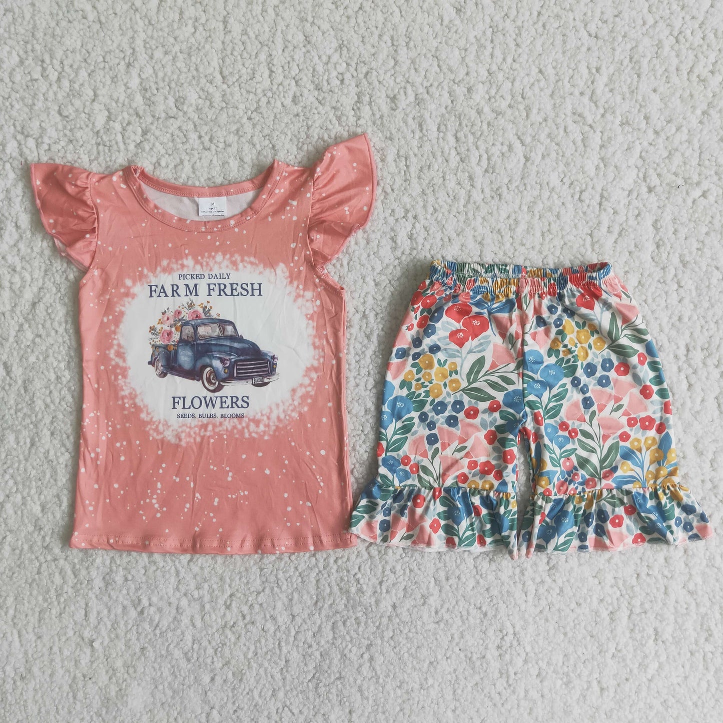 Girls Farm Fresh Flowers Outfits Short Sleeves Floral Shorts