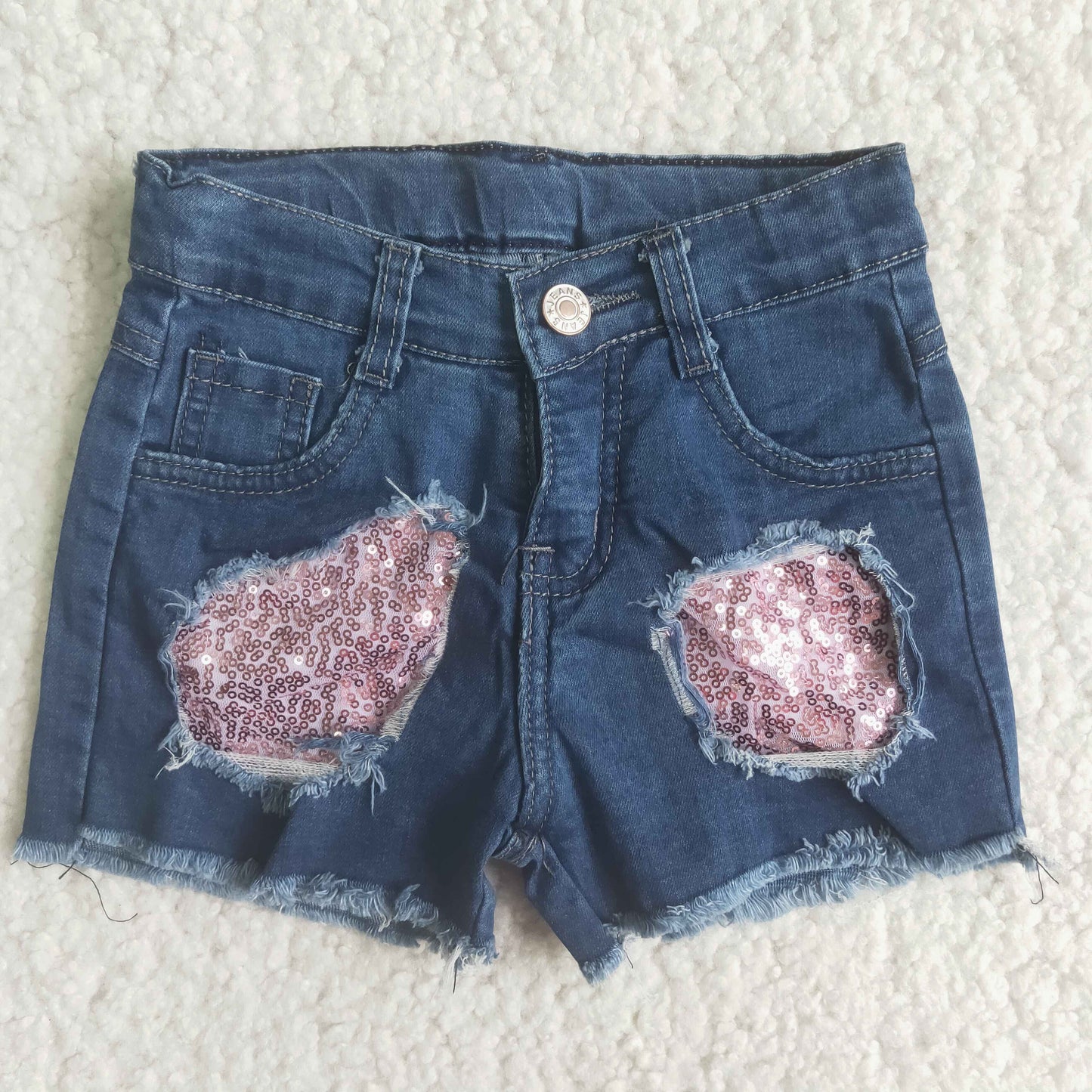 Girls Summer Pink Sequin Denim Shorts