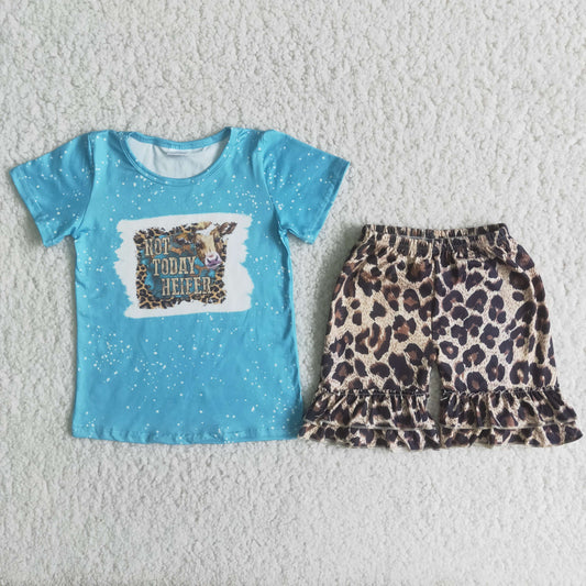 Girls Not Today Heifer Outfits Short Sleeves Leopard Shorts