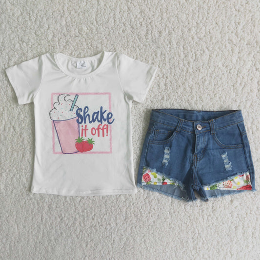 Girls Shake It Off Outfits Short Sleeves Denim Shorts