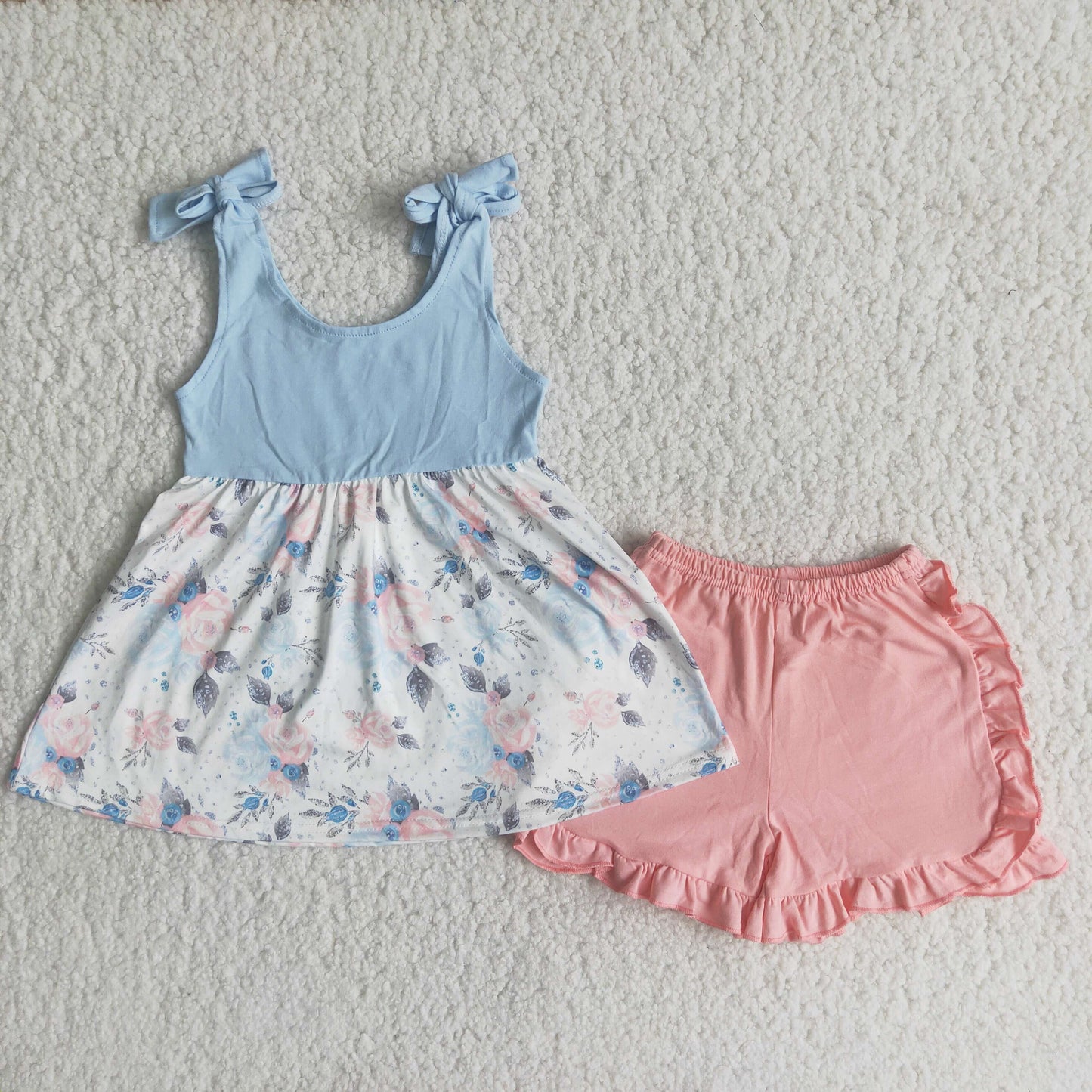 Girls Floral Outfits Sleeveless Pink Shorts