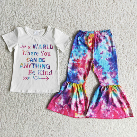 Girls Be Kind Outfits Short Sleeves Tie-dye Pants