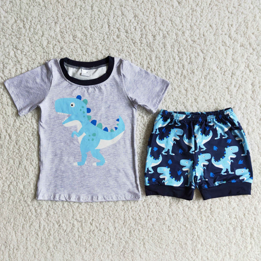 Boys Dinosaur Outfits Short Sleeves Blue Shorts