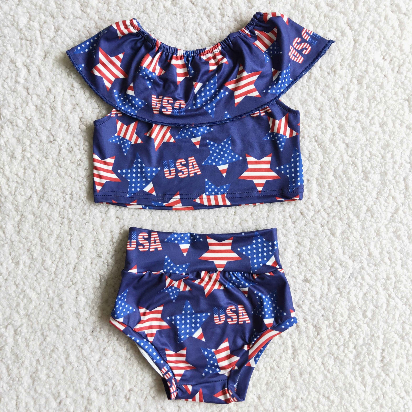 Girls July Fourth USA Blue Stars Bummies