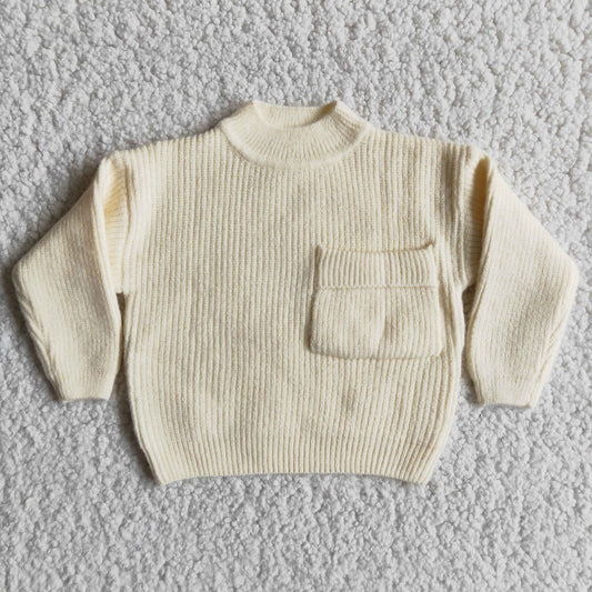 Girls Boys Sweater Pocket White