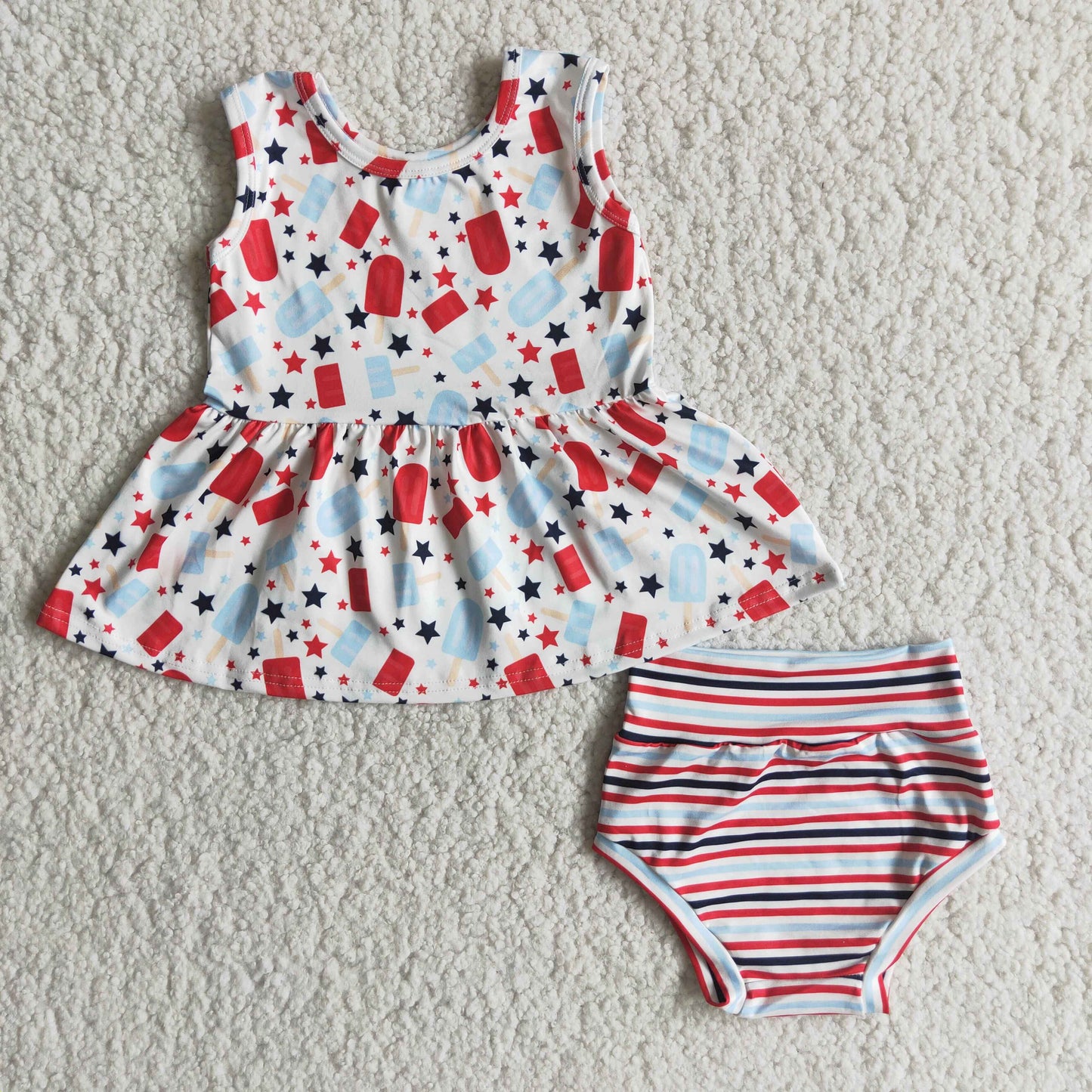 Girls July Fourth Stars Red Stripe Bummies