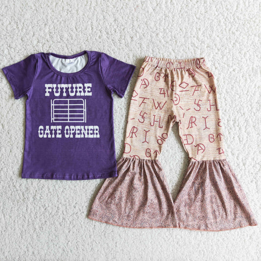 Girls Future Gate Opened Outfits Short Sleeves Bell Bottom Pants