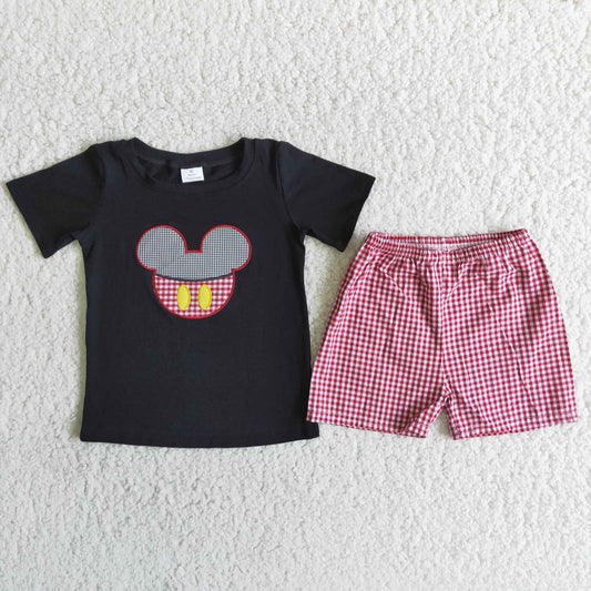 Boys Embroidery Cartoon Outfits Short Sleeves Shorts