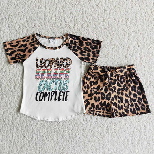 Girls Leopard Outfits Short Sleeves Shorts