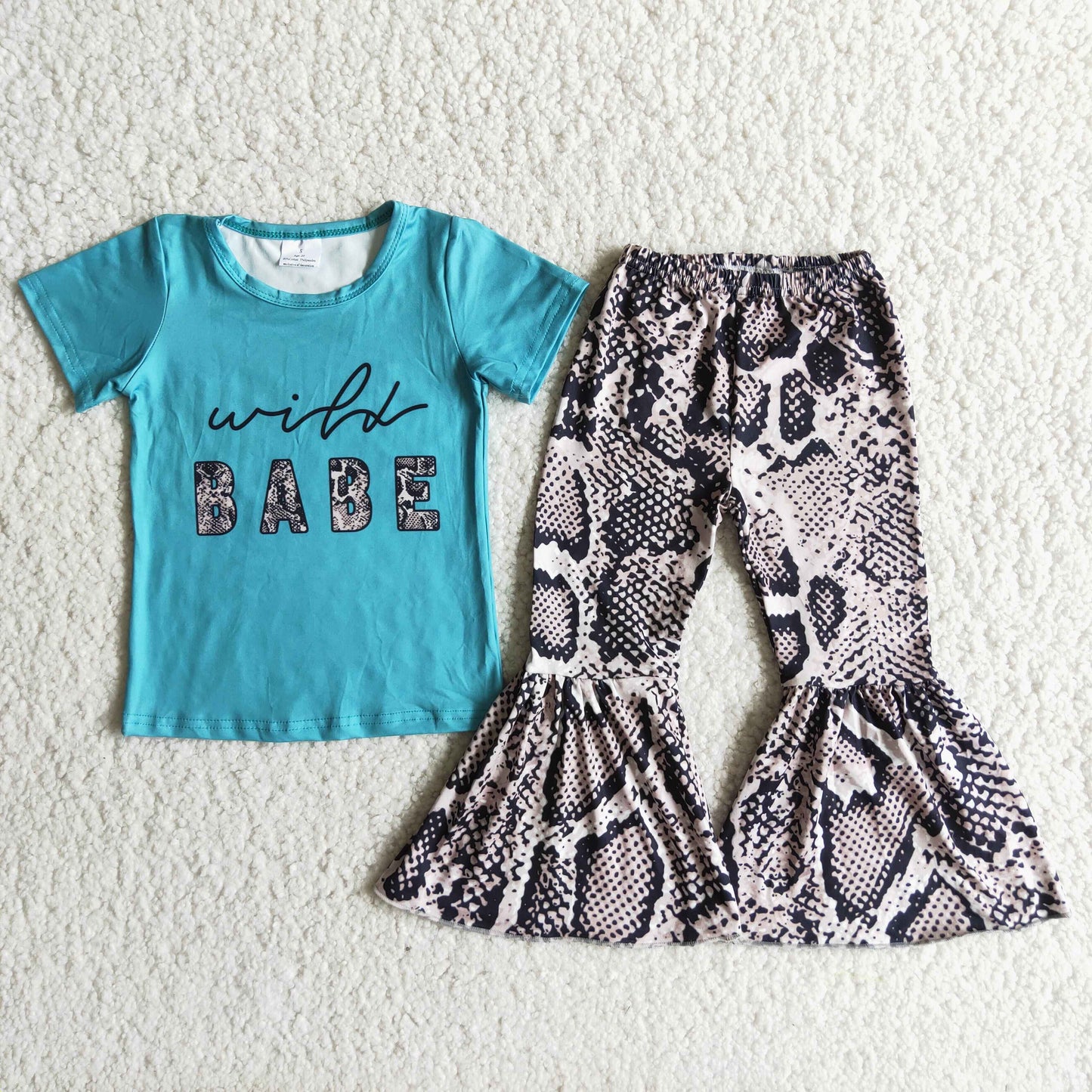 Girls Wild Babe Outfits Short Sleeves Pants Blue