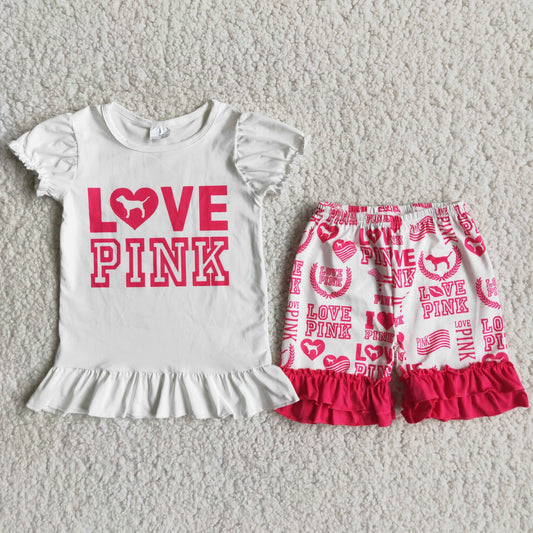 Girls Love Pink Outfits Short Sleeves Shorts