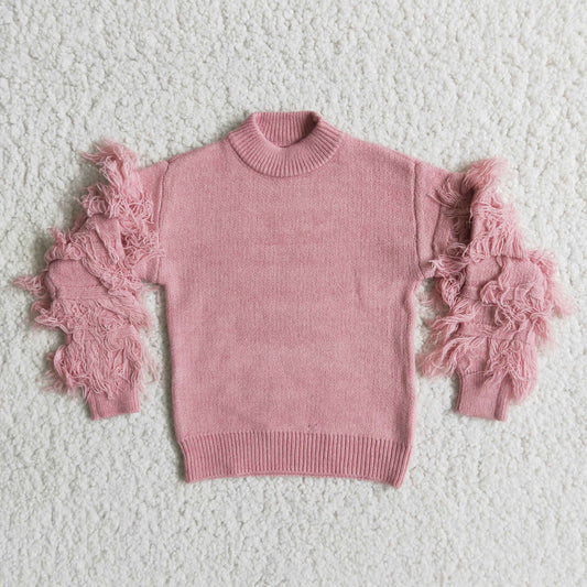 Girls Tassels Pink Sweater