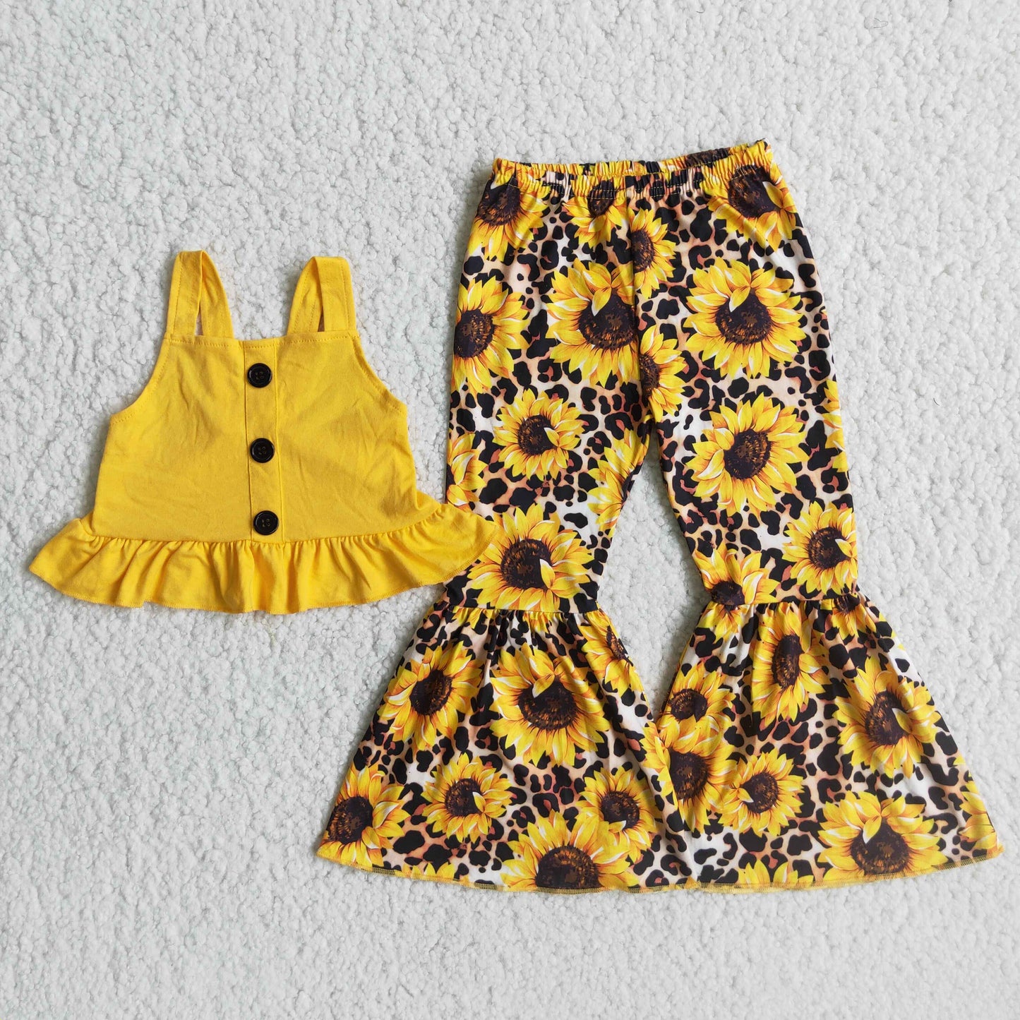 Girls Sunflowers Outfits Sleeveless Pants Yellow