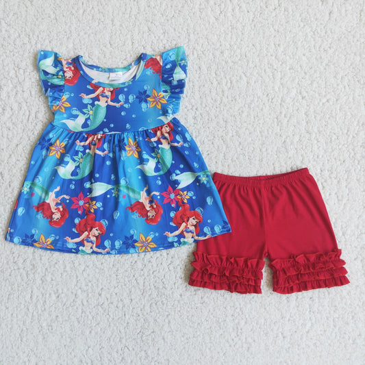 Girls Outfits Short Sleeves Red Shorts