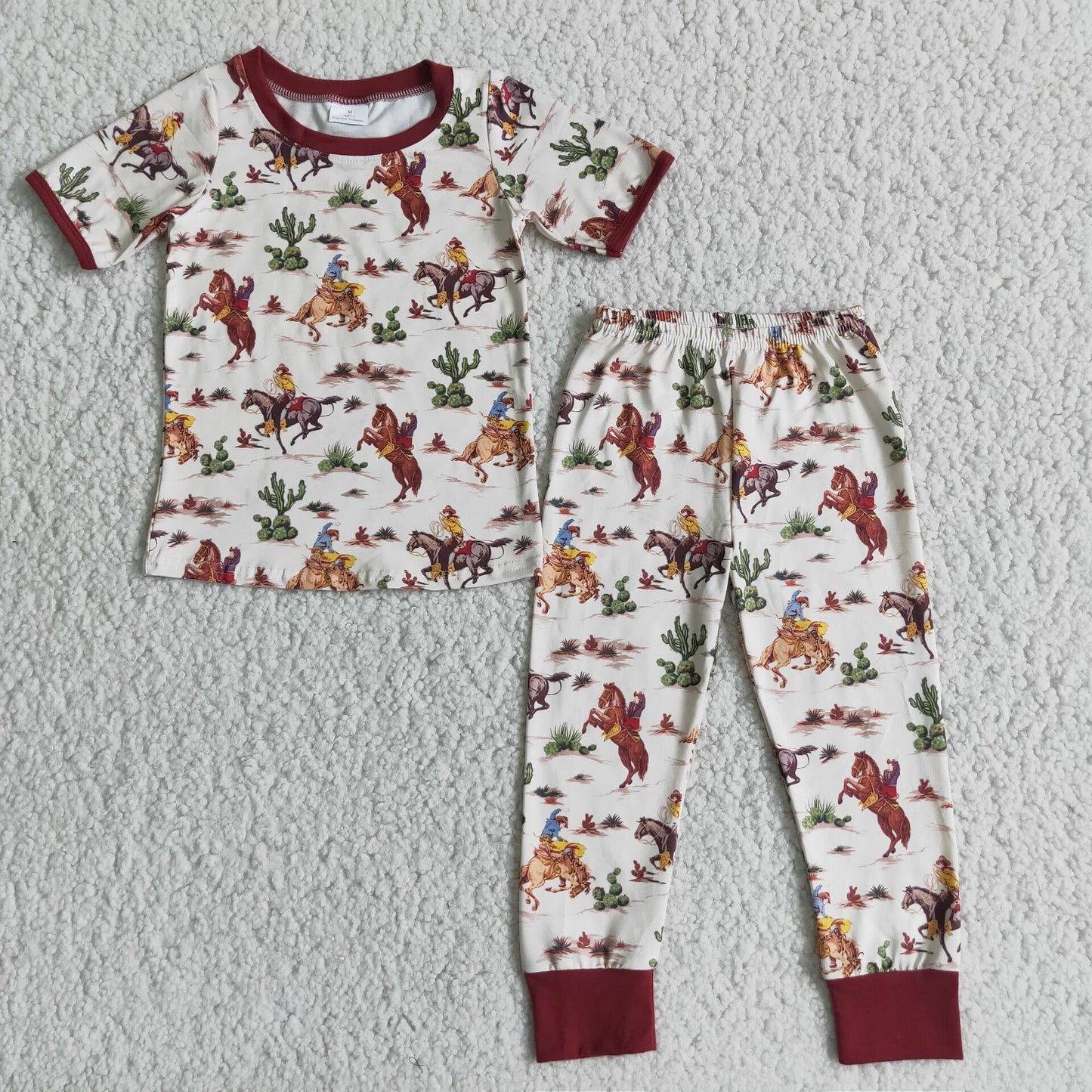 Boys Horse Pajamas Short Sleeves Joggers Brown