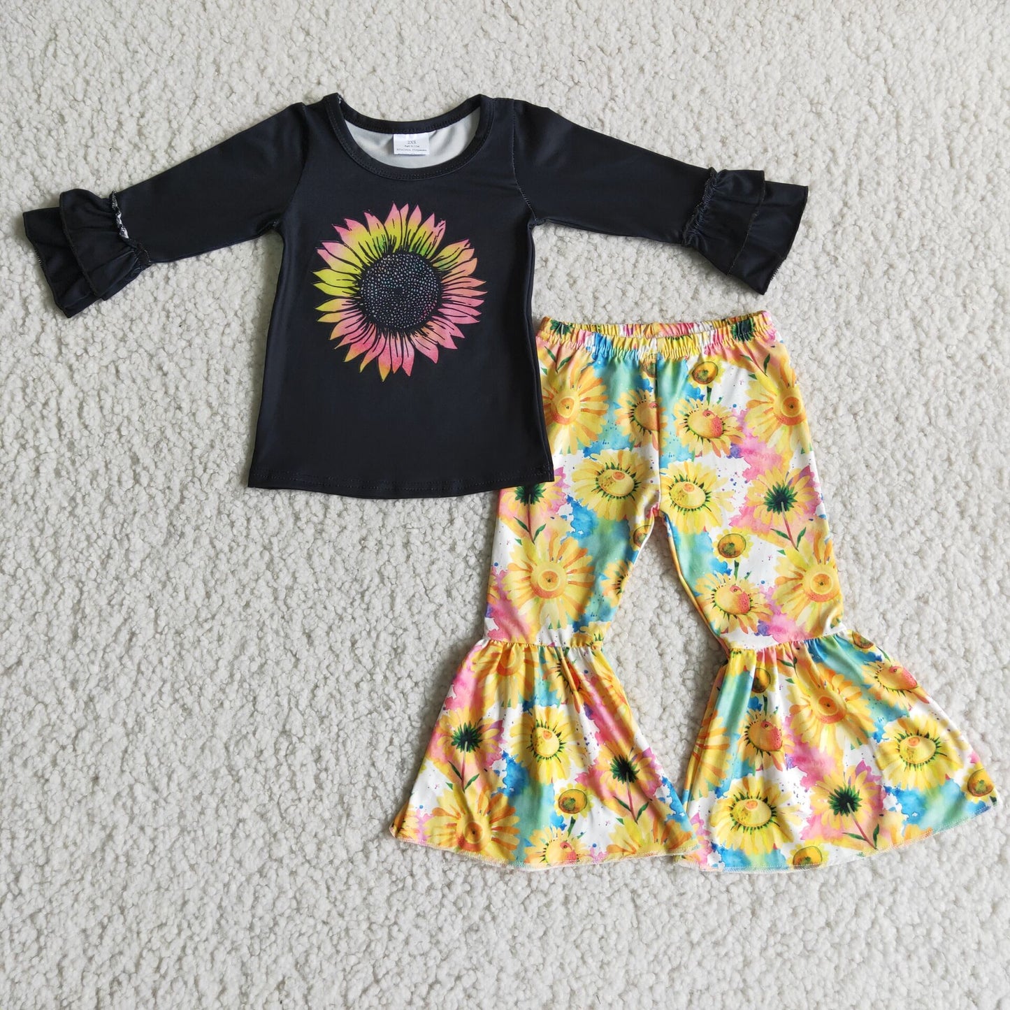 6 A13-29 Girls Sunflowers Outfits Black Long Sleeves