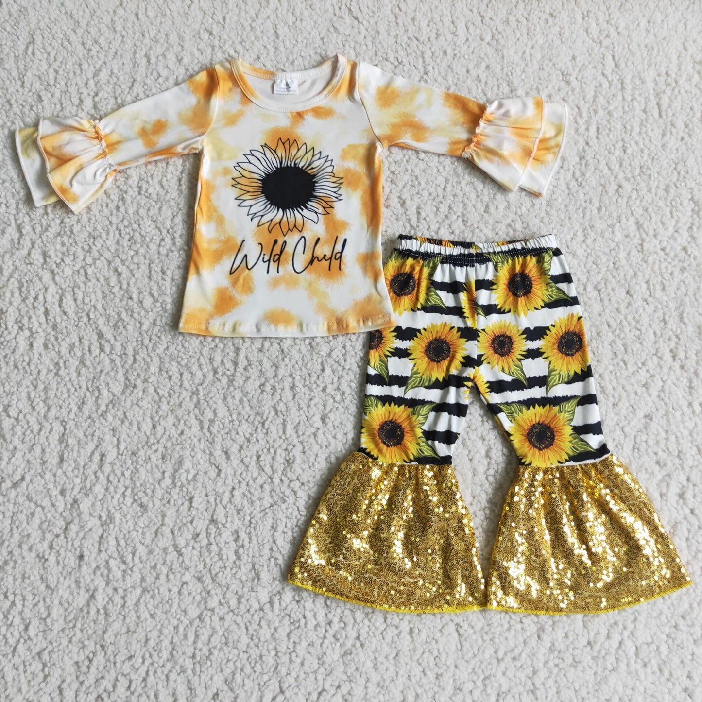 Girls Sunflowers Outfits Wild Child Yellow