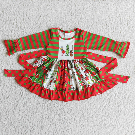 Girls Christmas Dress Long Sleeves Red Green