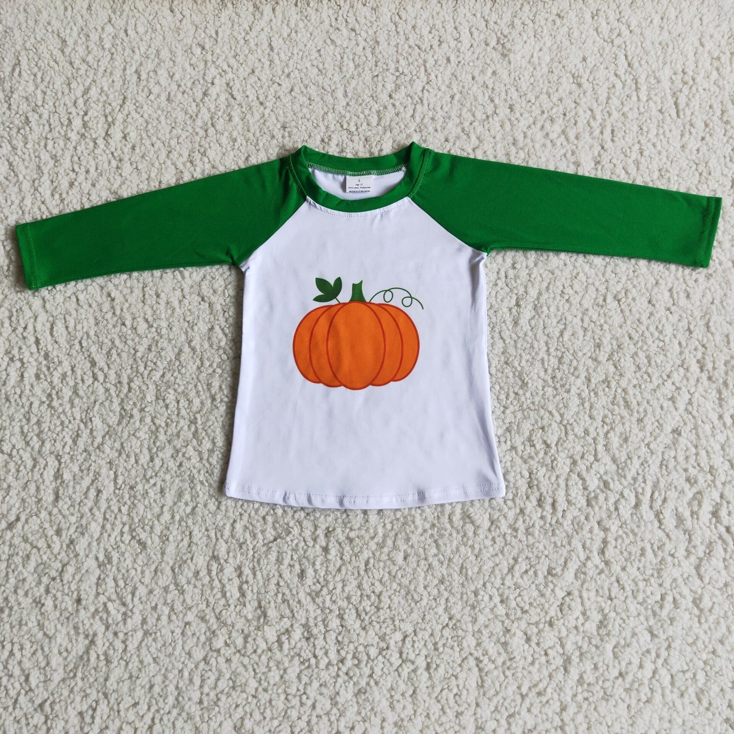 Boys Pumpkin Shirt Top Green Sleeves