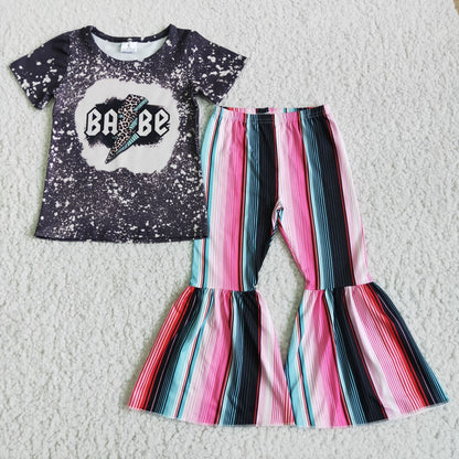 Girls Babe Outfits Short Sleeves Stripe Pants