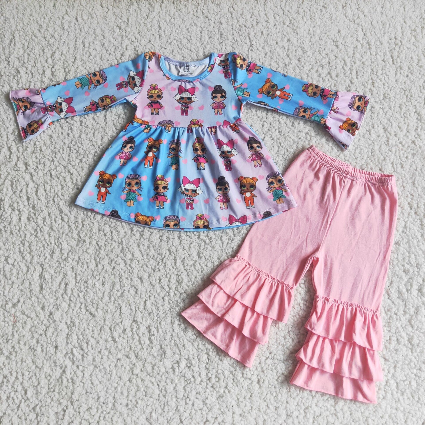 Girls Cartoon Outfits Long Sleeves Pink Pants