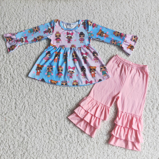 Girls Cartoon Outfits Long Sleeves Pink Pants