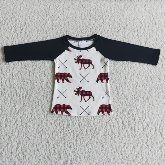 Boys Christmas Reindeer Shirt Top Long Sleeves