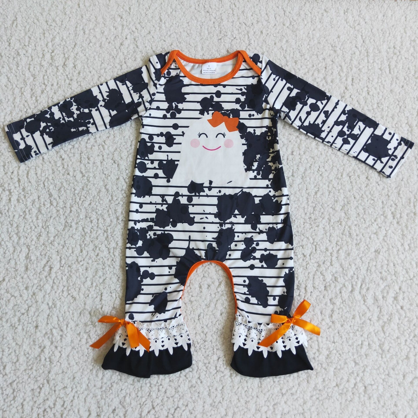 Girls Halloween Ghost Rompers Stripe Black