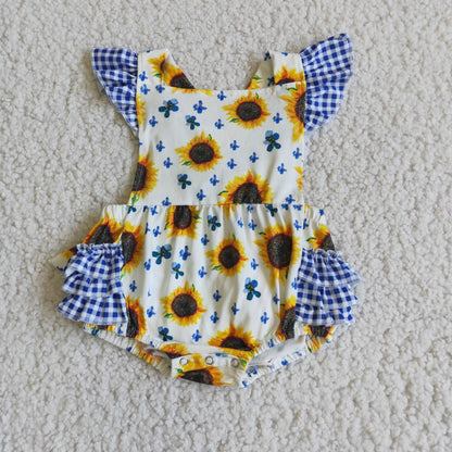 Girls Sunflowers Rompers Short Sleeves