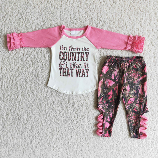 Girls Pink Country Outfits Long Sleeves Pants