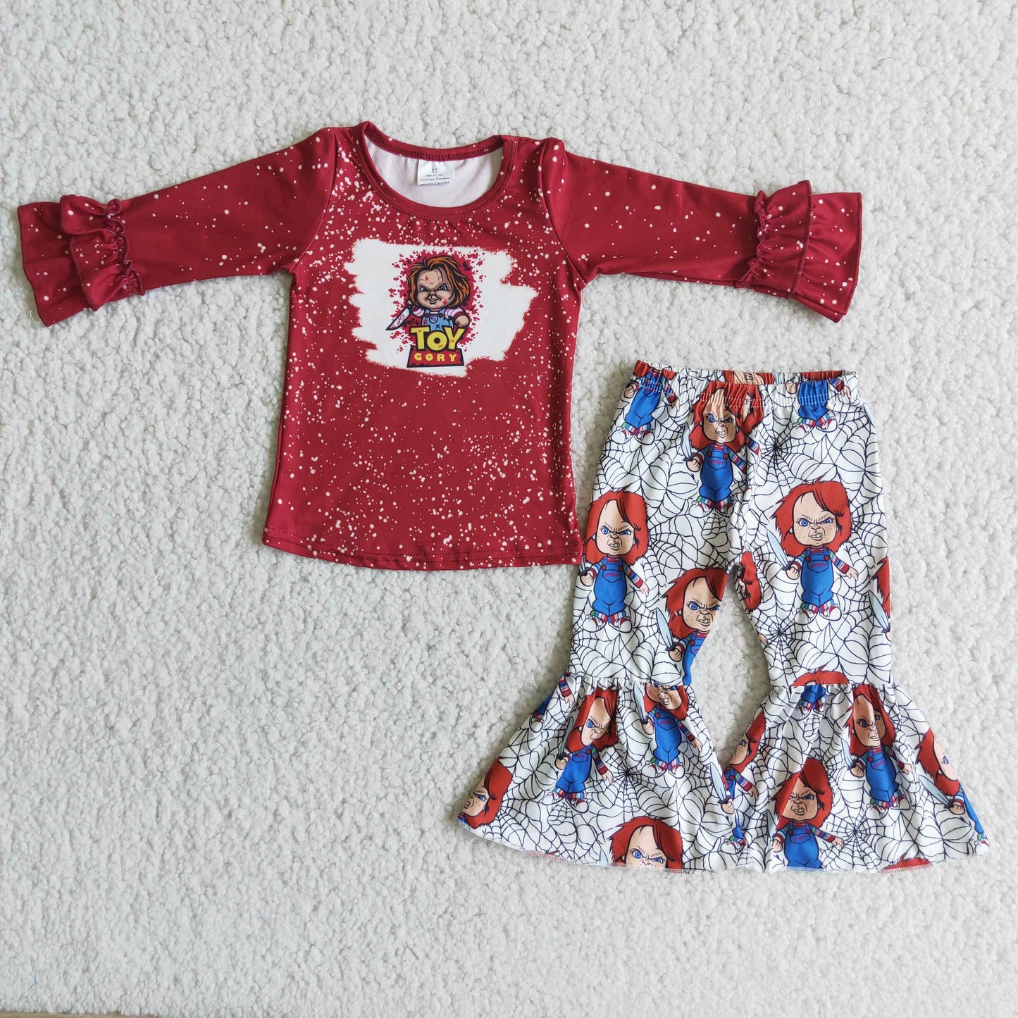 Girls Halloween Toy Outfits Long Sleeves Bell Bottom Pants Red