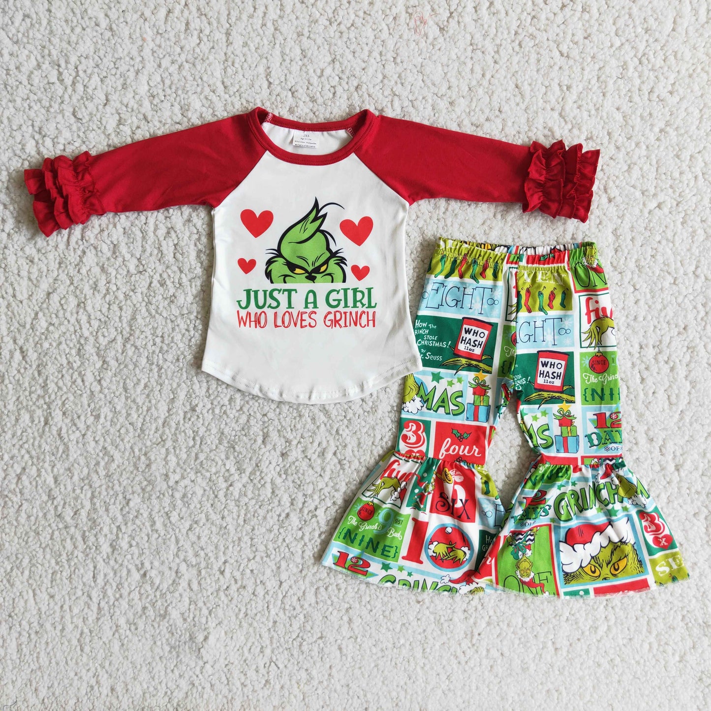 Baby Girls Love Christmas Outfits Long Sleeves Bell Bottom Pants