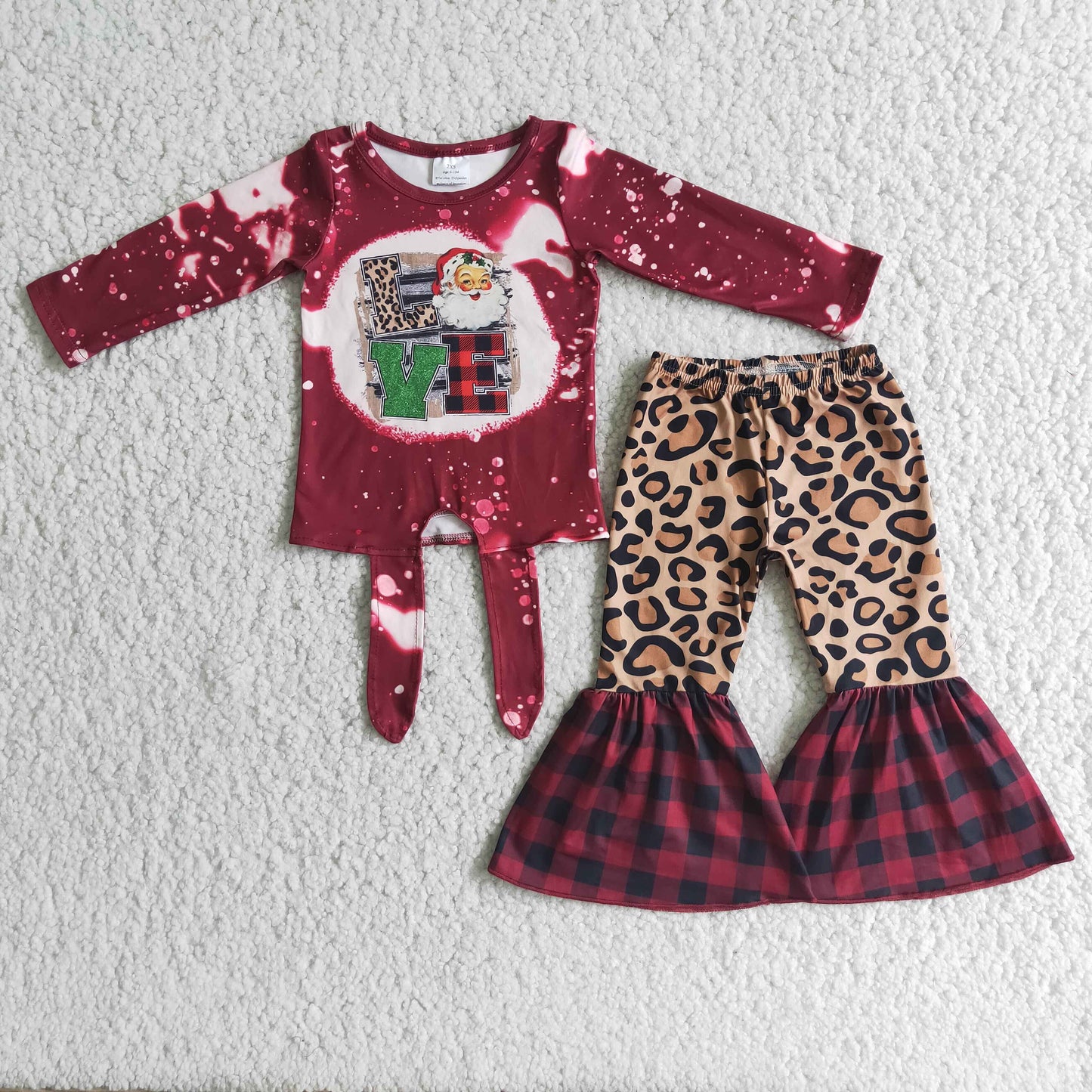 Girls Love Christmas Santa Outfits Long Sleeves Leopard Pants