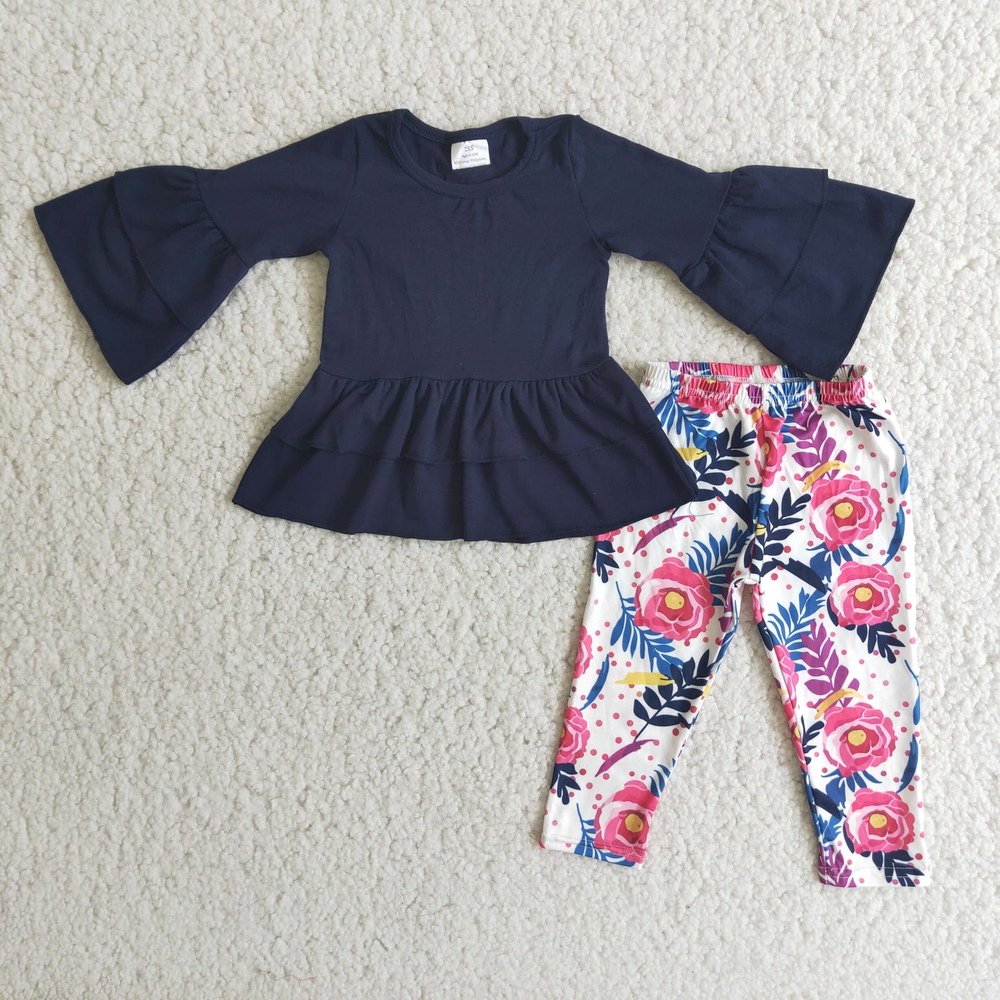 Girls Floral Outfits Navy Long Sleeves Pants