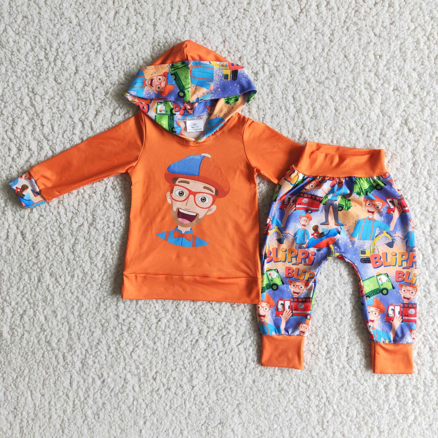 Boys Cartoon Outfits Long Sleeves Hoodies Joggers Orange