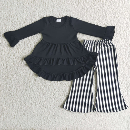 Girls Black Outfits Stripe Pants