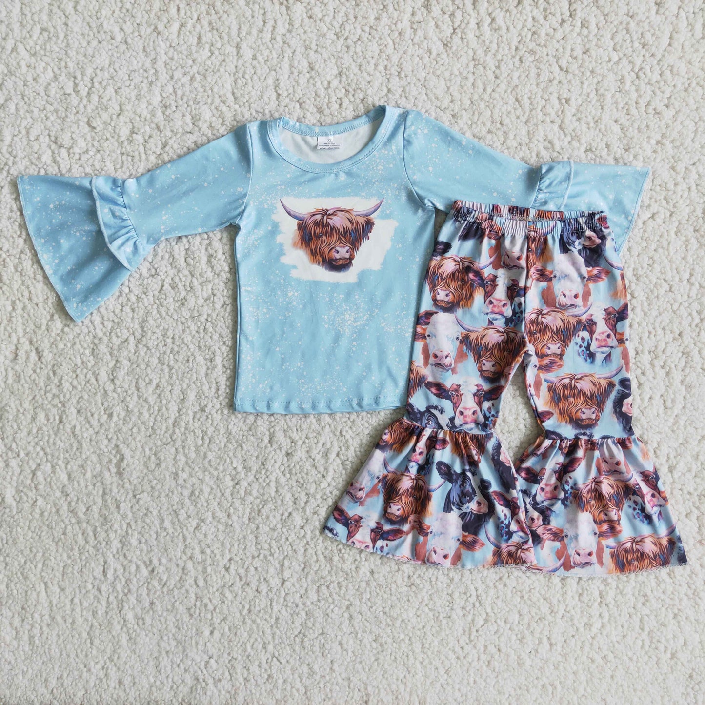 Girls Cow Print Outfits Sky Blue