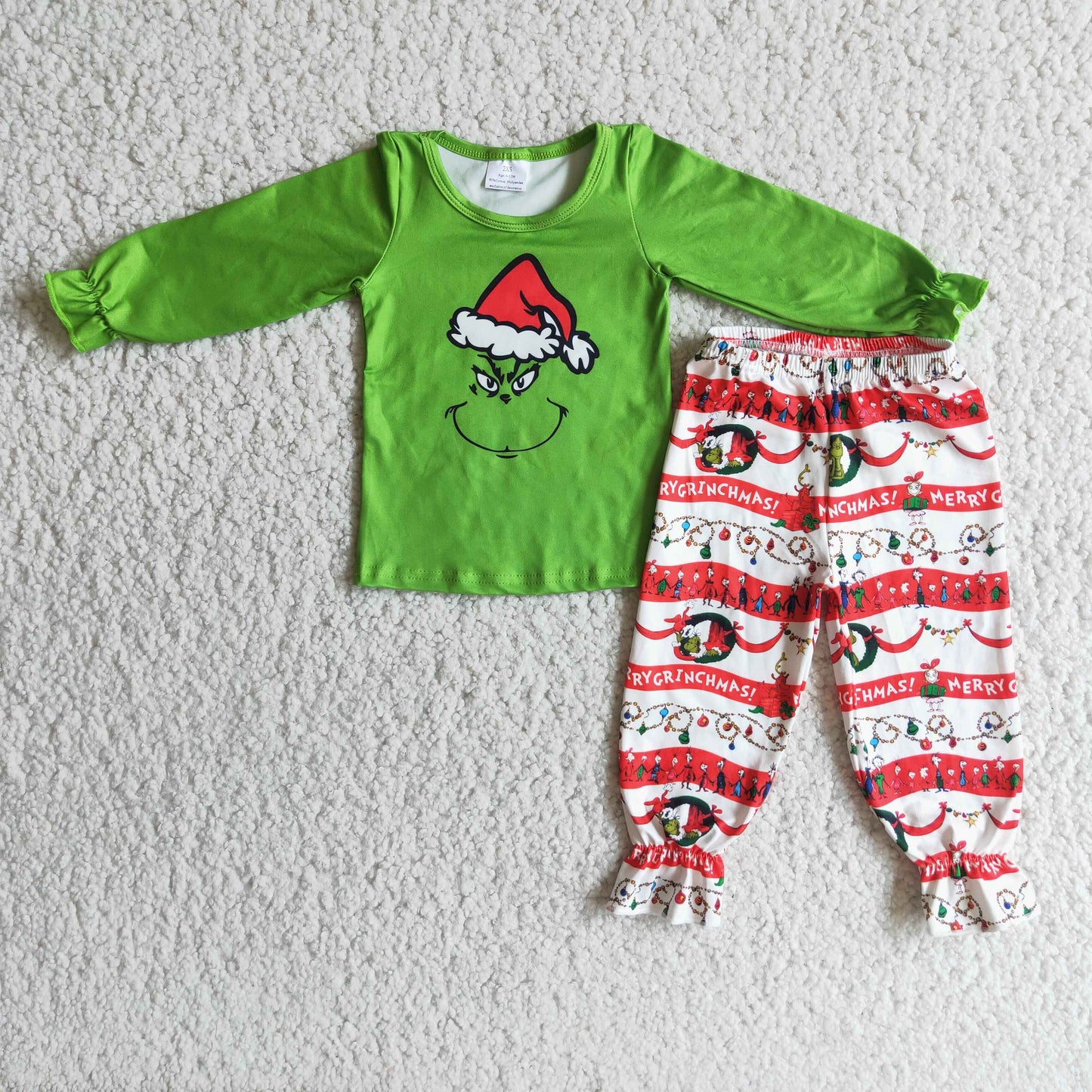 Baby Girls Green Christmas Outfits Long Sleeves Red Joggers Pants