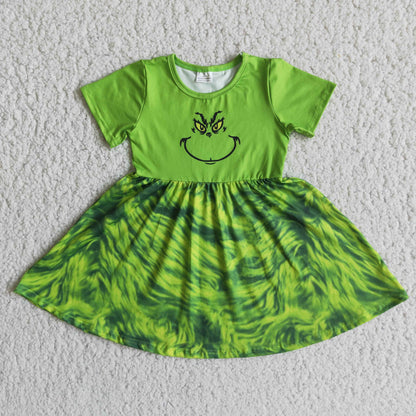 Girls Christmas Dress Short Sleeves Green