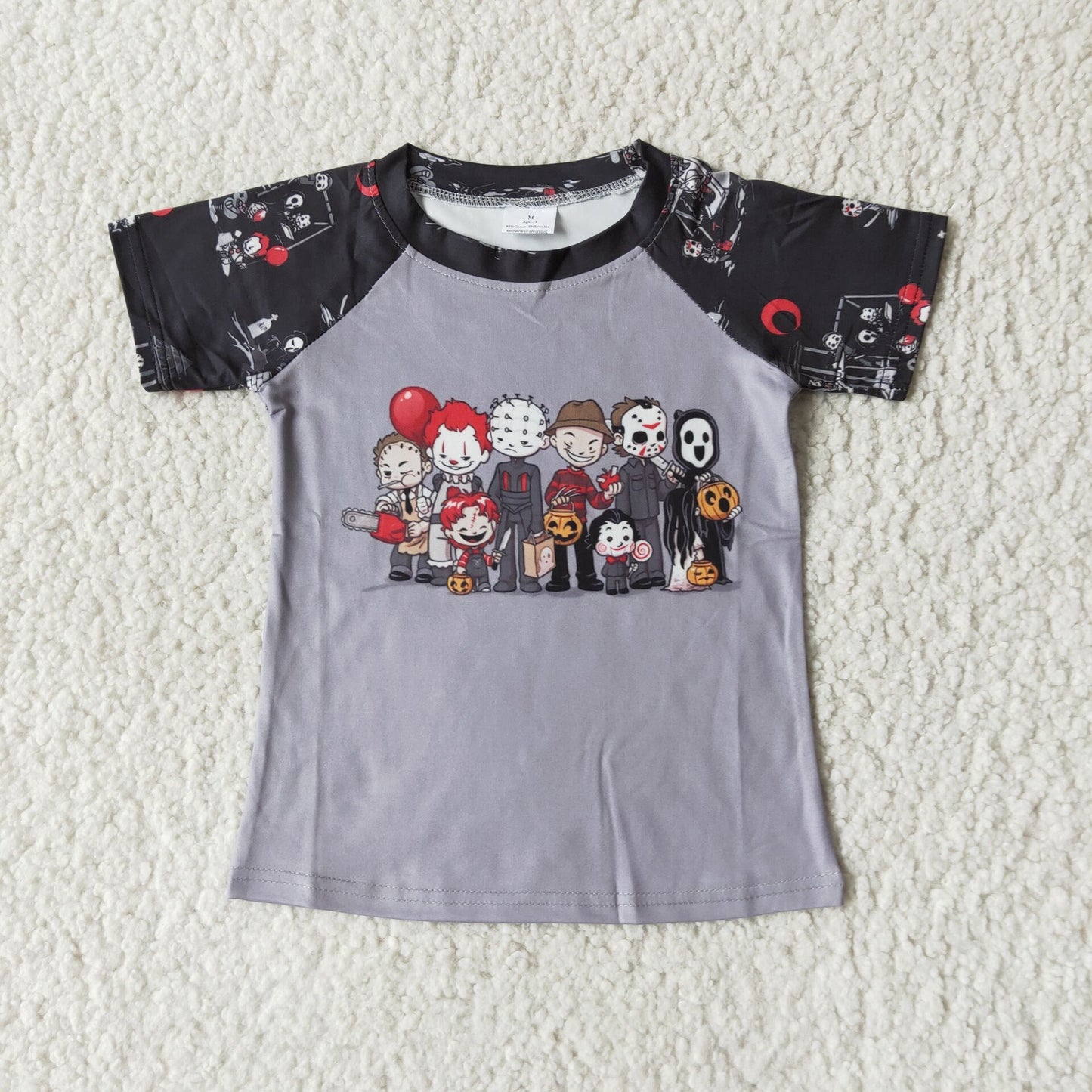 Boys Halloween Clown Shirt Top Short Sleeves Black